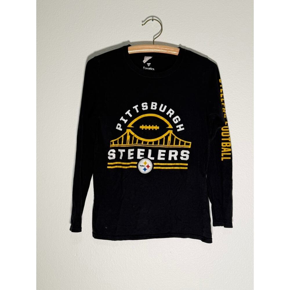 Pittsburgh Steelers Long Sleeve Shirt Mens Small Black NFL Fanatics 100% Cotton